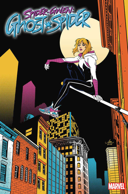 Comic book cover featuring Spider-Gwen sitting on a pole in an urban setting.