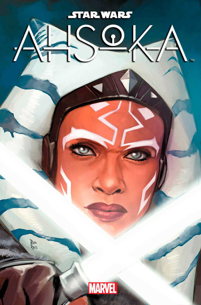 "Star Wars: Ahsoka" comic book cover featuring Ahsoka Tano holding two white lightsabers.