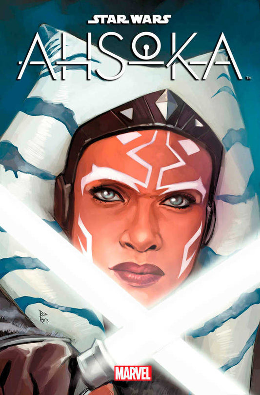"Star Wars: Ahsoka" comic book cover featuring Ahsoka Tano holding two white lightsabers.