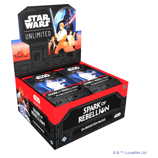 A Star Wars Unlimited Spark of Rebellion booster box.