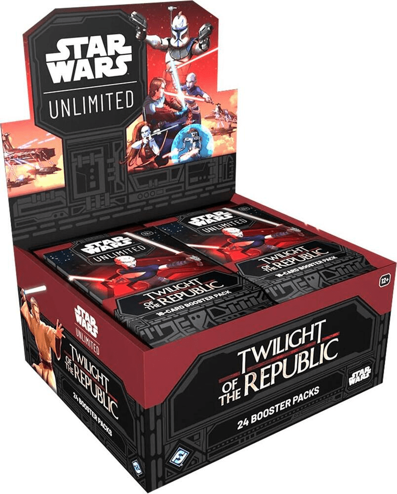 A box of Star Wars Unlimited Twilight of the Republic booster packs.