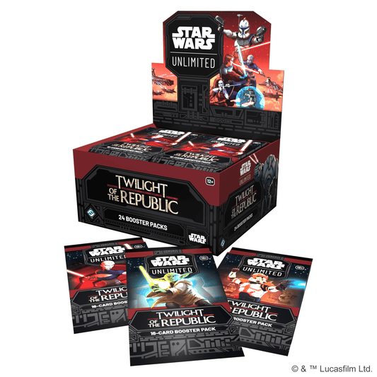 Star Wars Unlimited Twilight of the Republic booster display box and individual booster packs.