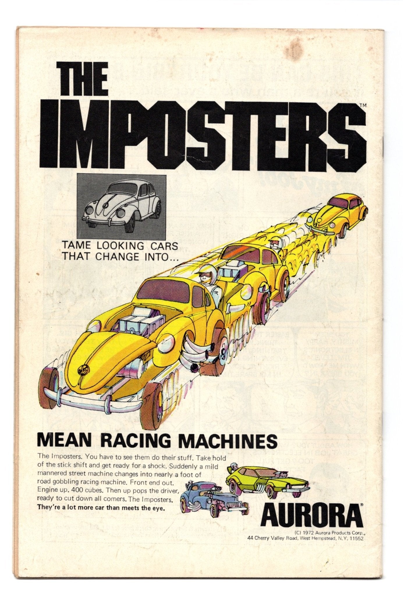 Vintage Aurora model car advertisement.