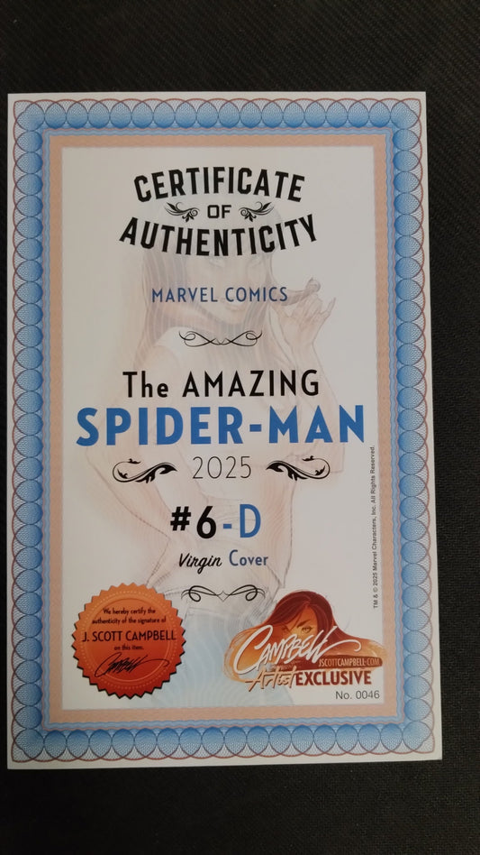 The Amazing Spider - Man 6 J Scott Campbell Variant D CGC 9.8 - SIGNED! - Cadets Toys & Comics