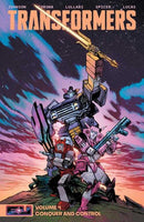 Transformers TPB Volumen 04 Conquista y Control Exclusivo para Mercado Directo Portada de Espada de Daniel Warren Johnson y Mike Spicer