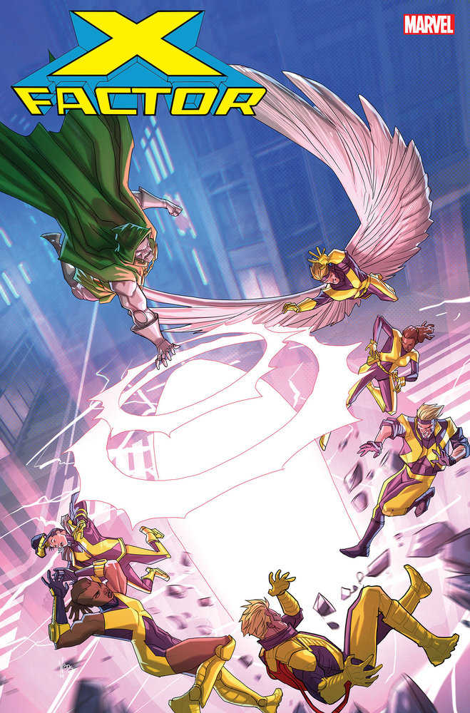 Comic book cover featuring the X-Factor team in a battle scene with Doctor Doom, bright colors, action poses, and a Marvel logo.