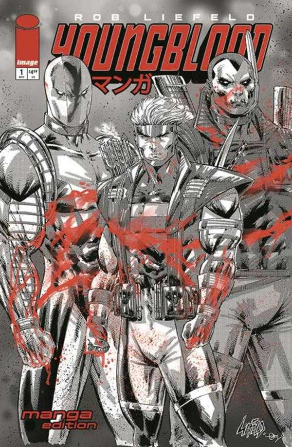 Youngblood #1 (2025) Portada M Rob Liefeld Manga Variante en blanco y negro