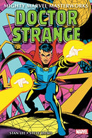 Comic book cover featuring Doctor Strange in a dynamic pose, holding yellow orbs, against a geometric background.
