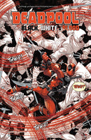 Comic book cover for Deadpool: Black, White & Blood, featuring Deadpool surrounded by ninjas.