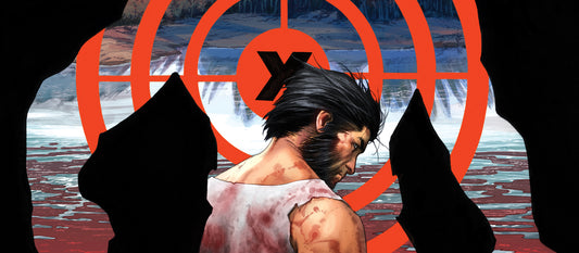 Illustration of Wolverine with an orange X target in the background.