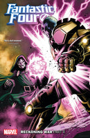 Comic book cover featuring Doctor Doom in a green cape casting a spell at a large armored figure, with the text "Fantastic Four: Reckoning War Part II".