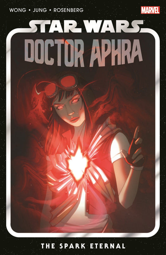 Comic book cover featuring Doctor Aphra with red goggles, glowing eyes, and a bright light emanating from her chest.